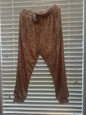 Sequin Track Joggers - Rose Gold